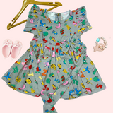 Grey Alphabets - Frill Cotton Frocks with bow
