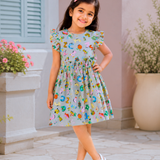 Grey Alpha cub - Frill Cotton Frock with Ruffle Sleeve and bow
