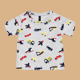 Grey Vehicles  Print Kids Coords (Unisex) - Half Sleeve T-Shirt and Full Pant