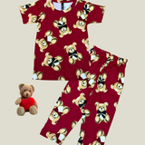 Red Teddy Print Kids Coords (Unisex) - Half Sleeve T-Shirt and Full Pant