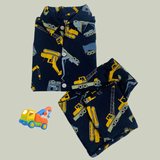 Blue Vehicle Print Kids collar Coord Set - Half Sleeve Shirt and Full Pant