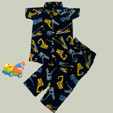 Blue Vehicle Print Kids collar Coord Set - Half Sleeve Shirt and Full Pant