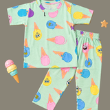 Icecream Print Kids Coords (Unisex) - Half Sleeve T-Shirt and Full Pant