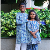 Blue Floral Boys Ethnic Kurta Pyjama Set