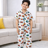 JCB Print Kids Night Suit - Half Sleeve Shirt and Full Pant