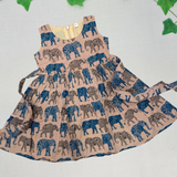 Kalamkari BG Elephant Print Cotton Frock | Sleeves Frock Calf Length