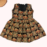 Kalamkari Black Elephant Print Cotton Frock | Sleeves Frock Calf Length