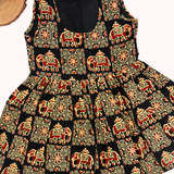 Kalamkari Black Elephant Print Cotton Frock | Sleeves Frock Calf Length
