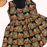 Kalamkari Black Elephant Print Cotton Frock | Sleeves Frock Calf Length