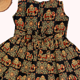 Kalamkari Black Elephant Print Cotton Frock | Sleeves Frock Calf Length