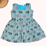 Kalamkari Blue Elephant Print Cotton Frock | Sleeves Frock Calf Length