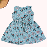 Kalamkari Blue Elephant Print Cotton Frock | Sleeves Frock Calf Length