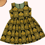 Kalamkari Green Elephant Print Cotton Frock | Sleeves Frock Calf Length
