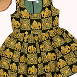 Kalamkari Green Elephant Print Cotton Frock | Sleeves Frock Calf Length