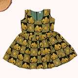 Kalamkari Green Elephant Print Cotton Frock | Sleeves Frock Calf Length