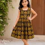 Kalamkari Honey Elephant Print Cotton Frock | Sleeves Frock Calf Length