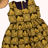 Kalamkari Honey Elephant Print Cotton Frock | Sleeves Frock Calf Length