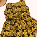 Kalamkari Honey Elephant Print Cotton Frock | Sleeves Frock Calf Length