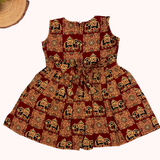 Kalamkari Maroon Elephant Print Cotton Frock | Sleeves Frock Calf Length