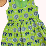 Kalamkari Pista Elephant Print Cotton Frock | Sleeves Frock Calf Length