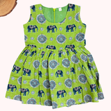 Kalamkari Pista Elephant Print Cotton Frock | Sleeves Frock Calf Length