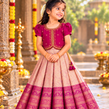 Kanmani Lehanga Set - Rich Pink Zari Weaving Banaras Skirt with paired Aariwork Top