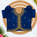 Kanmani Lehanga Set - Blue Zari Weaving Banaras Skirt with paired Aari work Top