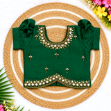 Kanmani Lehanga Set - Green Zari Weaving Banaras Skirt with paired Aariwork Top