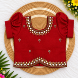 Kanmani Lehanga Set - Red Zari Weaving Banaras Skirt with paired Aari work Top