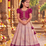 Kanmani Lehanga Set - Rich Pink Zari Weaving Banaras Skirt with paired Aariwork Top