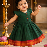 Kayal Mangalagiri Cotton Frock | Ethnic Cap Sleeves Frock with Soft Lining