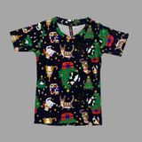 Kitty Christmas Print Half Sleeve Kids Coords (Unisex)