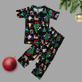 Kitty Christmas Print Half Sleeve Kids Coords (Unisex)