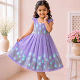 Lavender Tulips Embroidery - Malai Chanderi Frock (Preorder - Dispatch from 3-6-26)