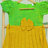 Lime Green Kulali HandLoom Cotton Frock | Short Sleeve Frock with Soft Lining