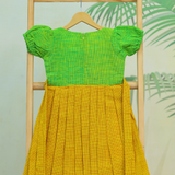 Lime Green Kulali HandLoom Cotton Frock | Short Sleeve Frock with Soft Lining