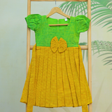 Lime Green Kulali HandLoom Cotton Frock | Short Sleeve Frock with Soft Lining