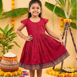 Magil Mangalagiri Cotton Frock | Ethnic Cap Sleeves Frock with Soft Lining