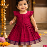 Magil Mangalagiri Cotton Frock | Ethnic Cap Sleeves Frock with Soft Lining