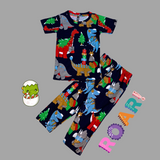 Merry Dino Print Half Sleeve Kids Coords (Unisex)