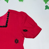 Red Black Embroidery Jamdani Frock