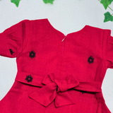 Red Black Embroidery Jamdani Frock