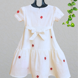 White Red Embroidery Jamdani Frock