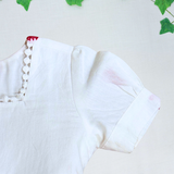 White Red Embroidery Jamdani Frock