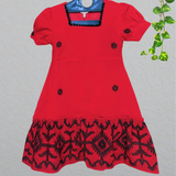 Red Black Embroidery Jamdani Frock