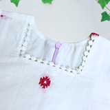 White Red Embroidery Jamdani Frock