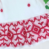 White Red Embroidery Jamdani Frock