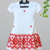 White Red Embroidery Jamdani Frock