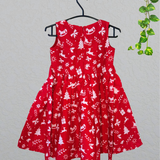 Merry Magic Reindeer Cotton Frock - Sleeveless Kids Frock