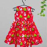 Merry Santa Cotton Frock - Sleeveless Kids Frock